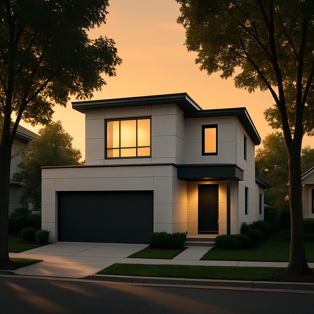 "Two-Story Suburban House on a Quiet Street"